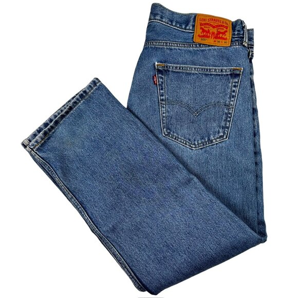 Levis 505 Regular Fit Blue Denim Mens Jeans Size 36x30 - Picture 2 of 13